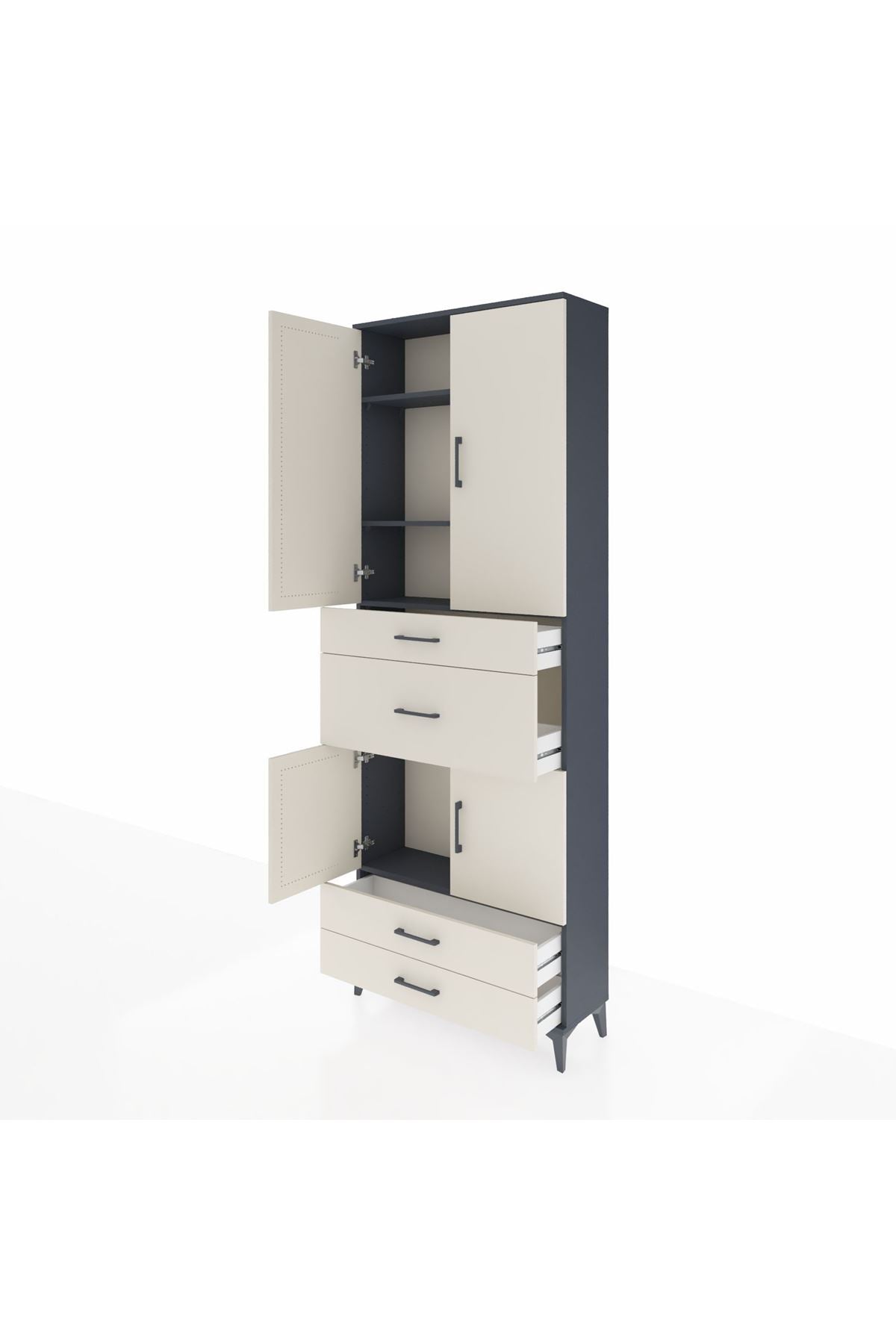 Arges Dolap 4 Raflı 4 Çekmeceli 4 Kapaklı 88x30x243 Antrasit-Aytaşı