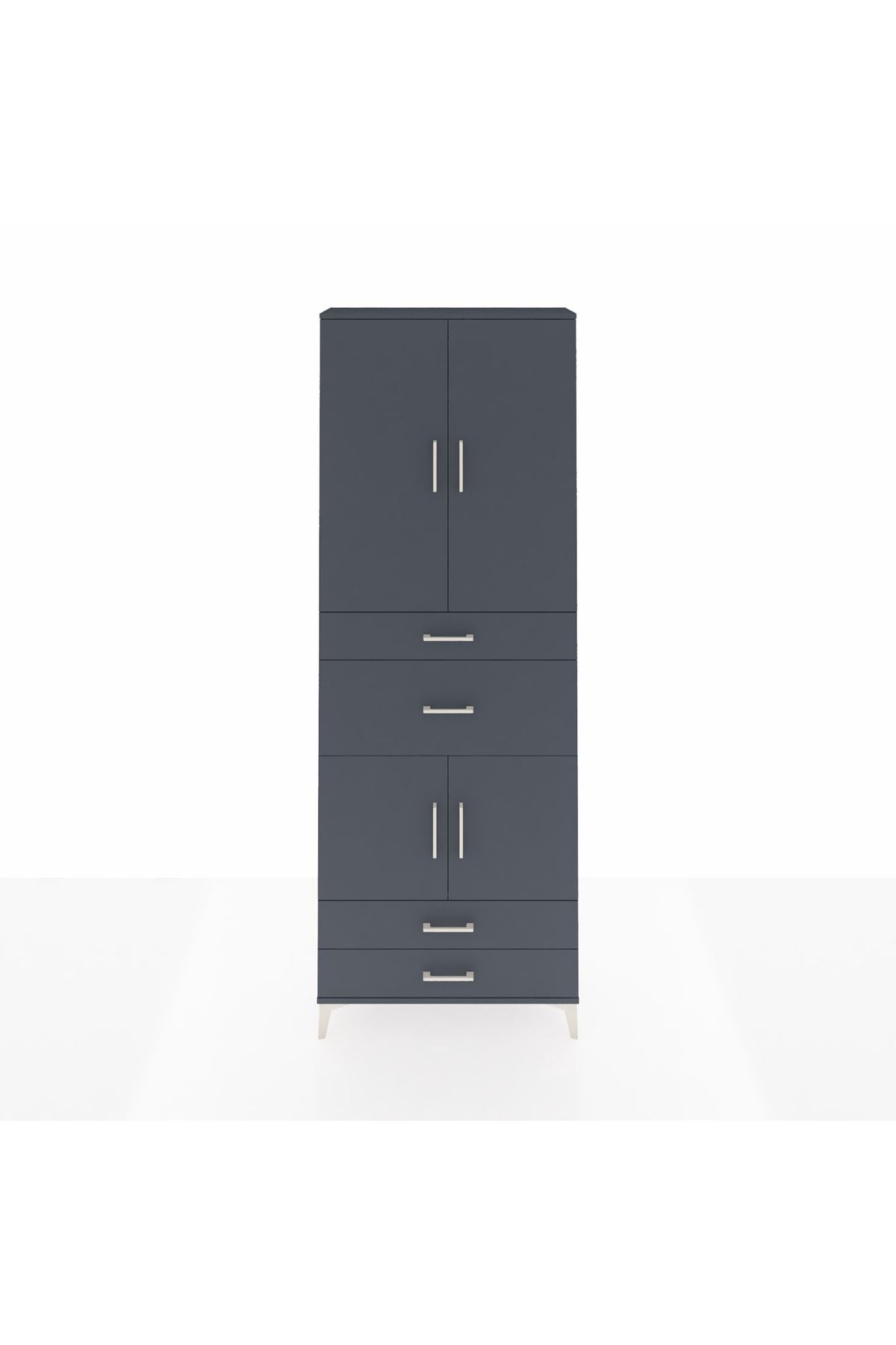 Arges Dolap 4 Raflı 4 Çekmeceli 4 Kapaklı 88x30x243 Antrasit-Antrasit