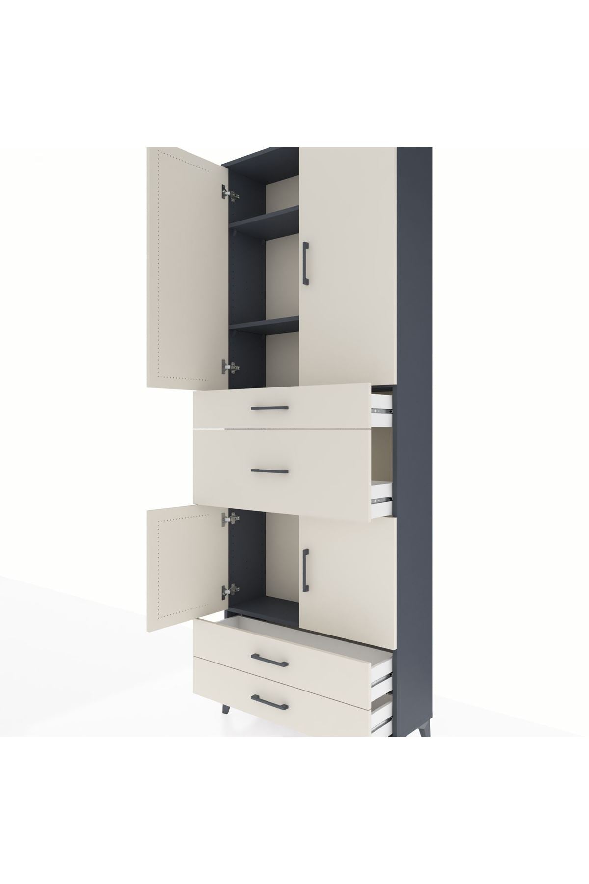 Arges Dolap 4 Raflı 4 Çekmeceli 4 Kapaklı 88x30x243 Antrasit-Aytaşı