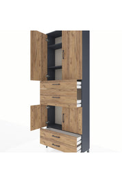 Arges Dolap 4 Raflı 4 Çekmeceli 4 Kapaklı 88x30x243 Antrasit-Çam