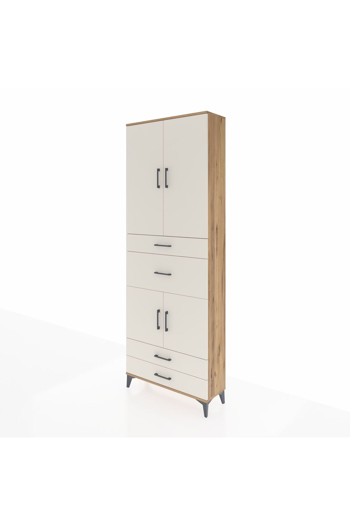 Arges Dolap 4 Raflı 4 Çekmeceli 4 Kapaklı 88x30x243 Çam-Aytaşı