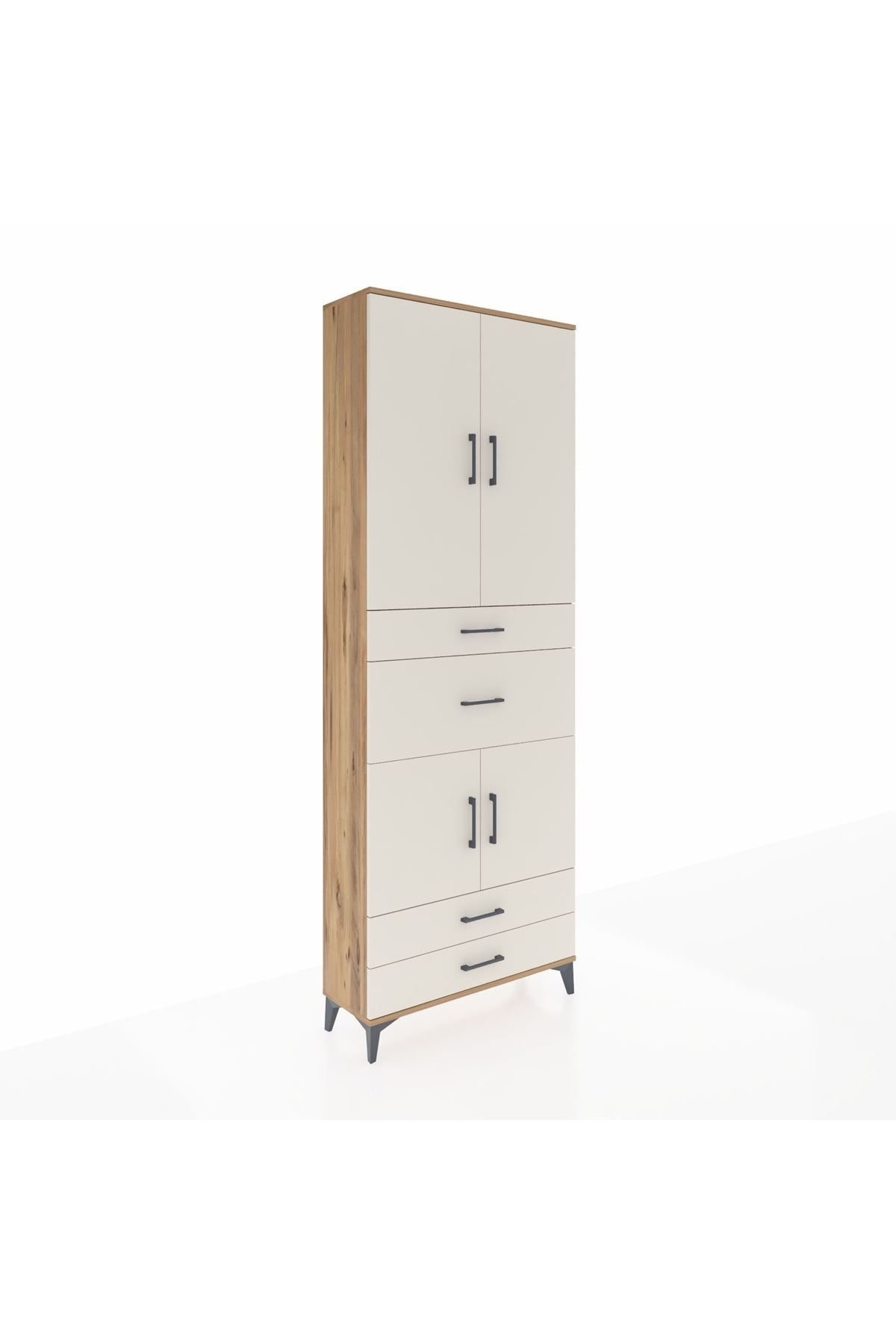 Arges Dolap 4 Raflı 4 Çekmeceli 4 Kapaklı 88x30x243 Çam-Aytaşı