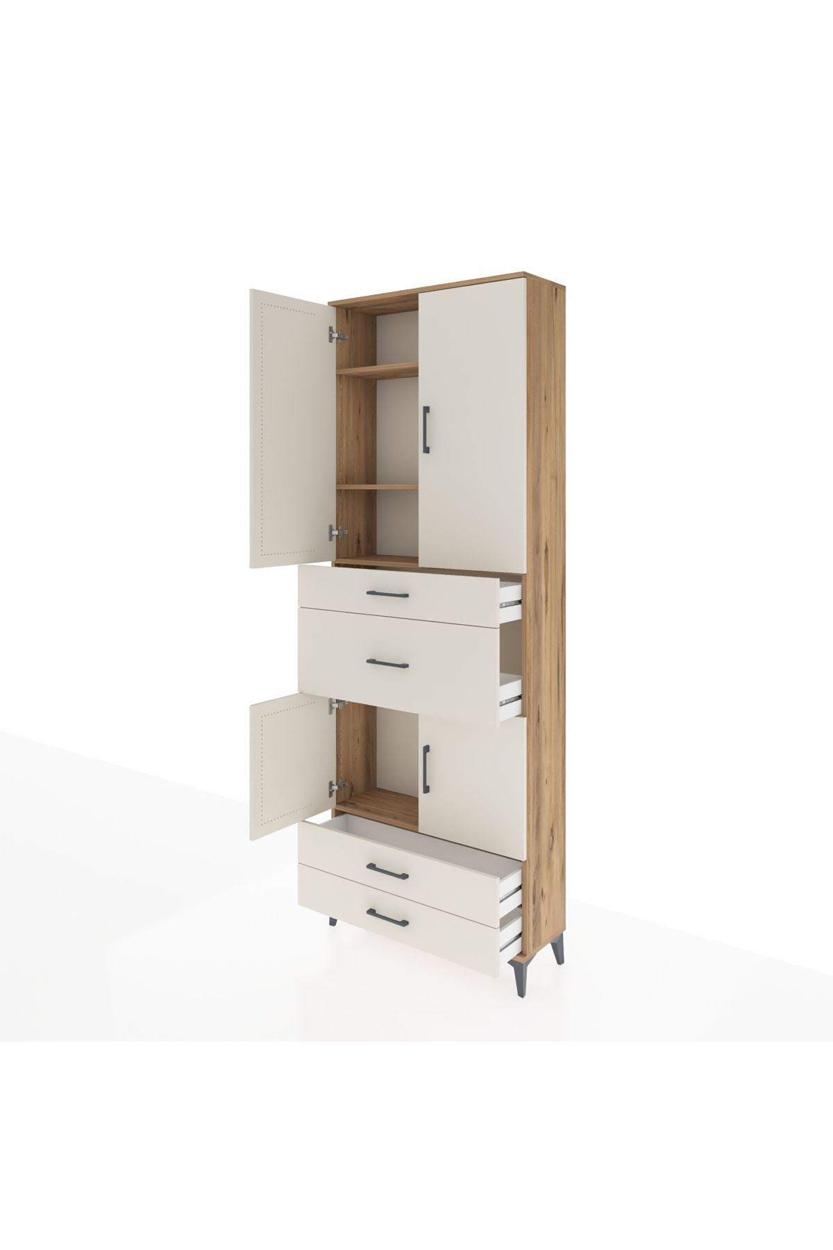 Arges Dolap 4 Raflı 4 Çekmeceli 4 Kapaklı 88x30x243 Çam-Aytaşı