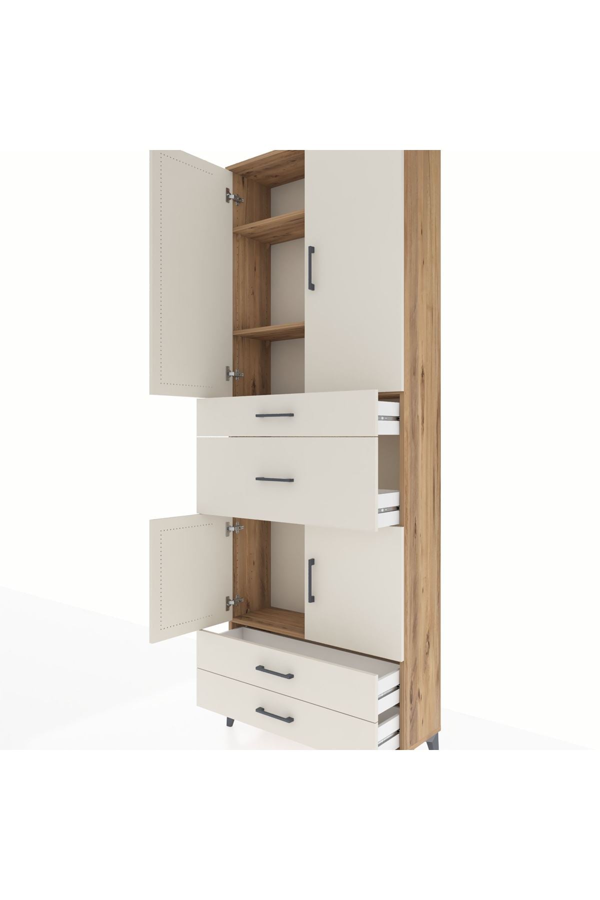 Arges Dolap 4 Raflı 4 Çekmeceli 4 Kapaklı 88x30x243 Çam-Aytaşı