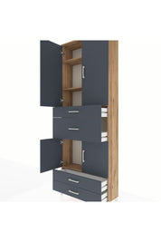 Arges Dolap 4 Raflı 4 Çekmeceli 4 Kapaklı 88x30x243 Çam-Antrasit