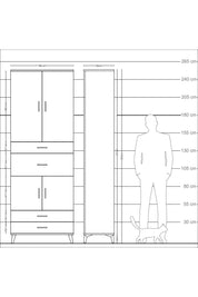 Arges Dolap 4 Raflı 4 Çekmeceli 4 Kapaklı 88x30x243 Çam-Antrasit