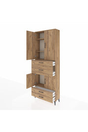Arges Dolap 4 Raflı 4 Çekmeceli 4 Kapaklı 88x30x243 Çam-Çam