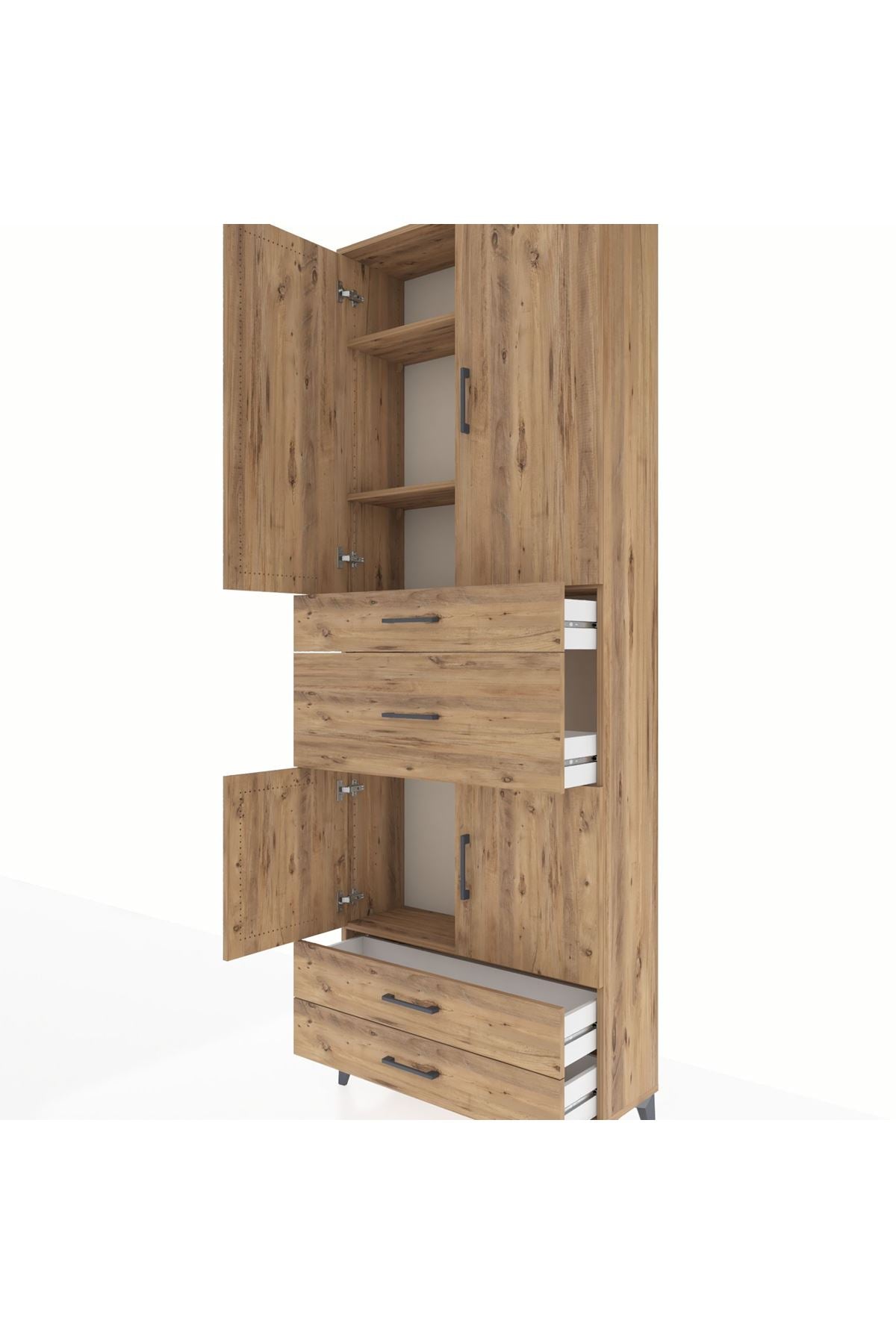 Arges Dolap 4 Raflı 4 Çekmeceli 4 Kapaklı 88x30x243 Çam-Çam