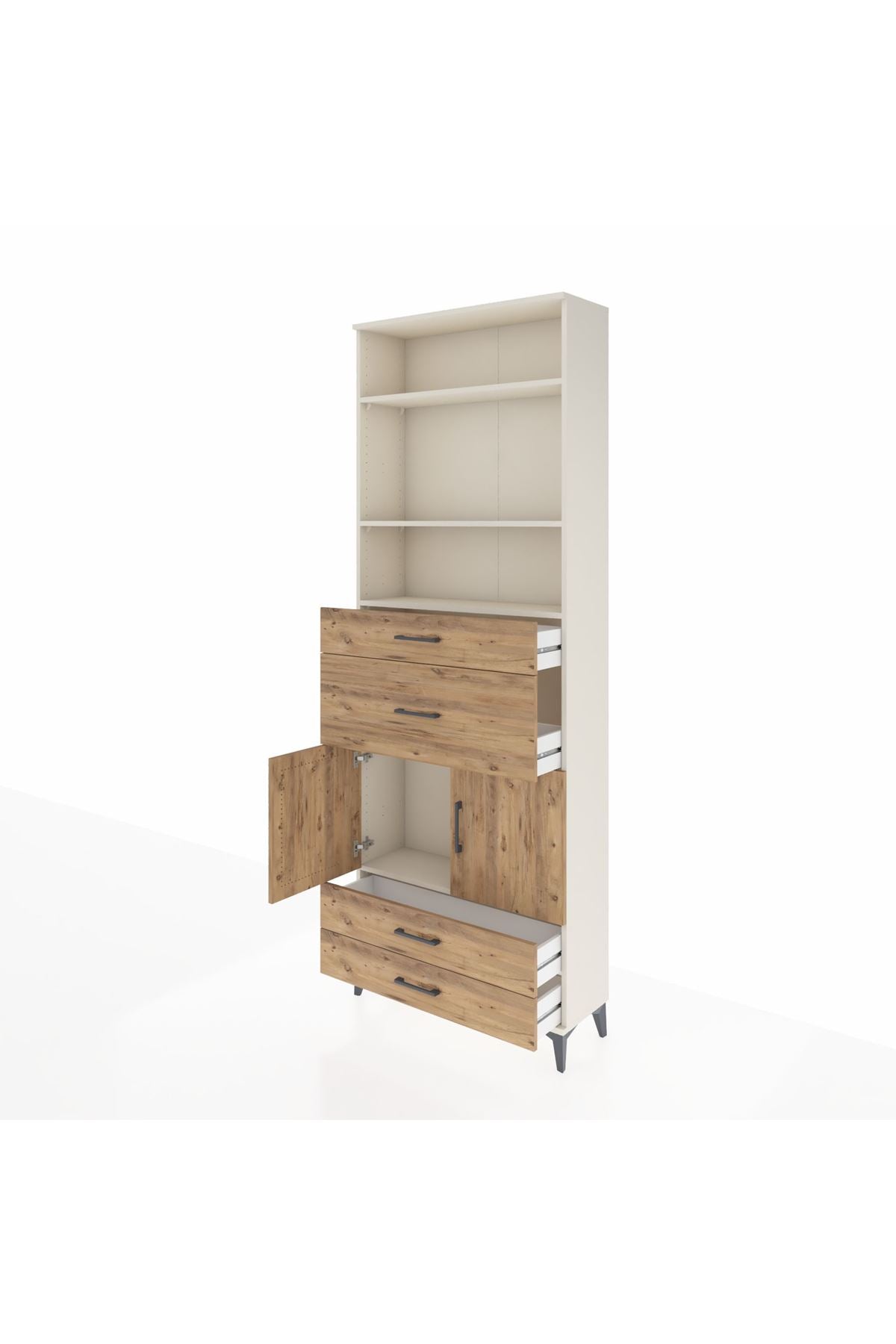 Arges Dolap 4 Raflı 4 Çekmeceli 2 Kapaklı 88x30x243 Aytaşı-Çam