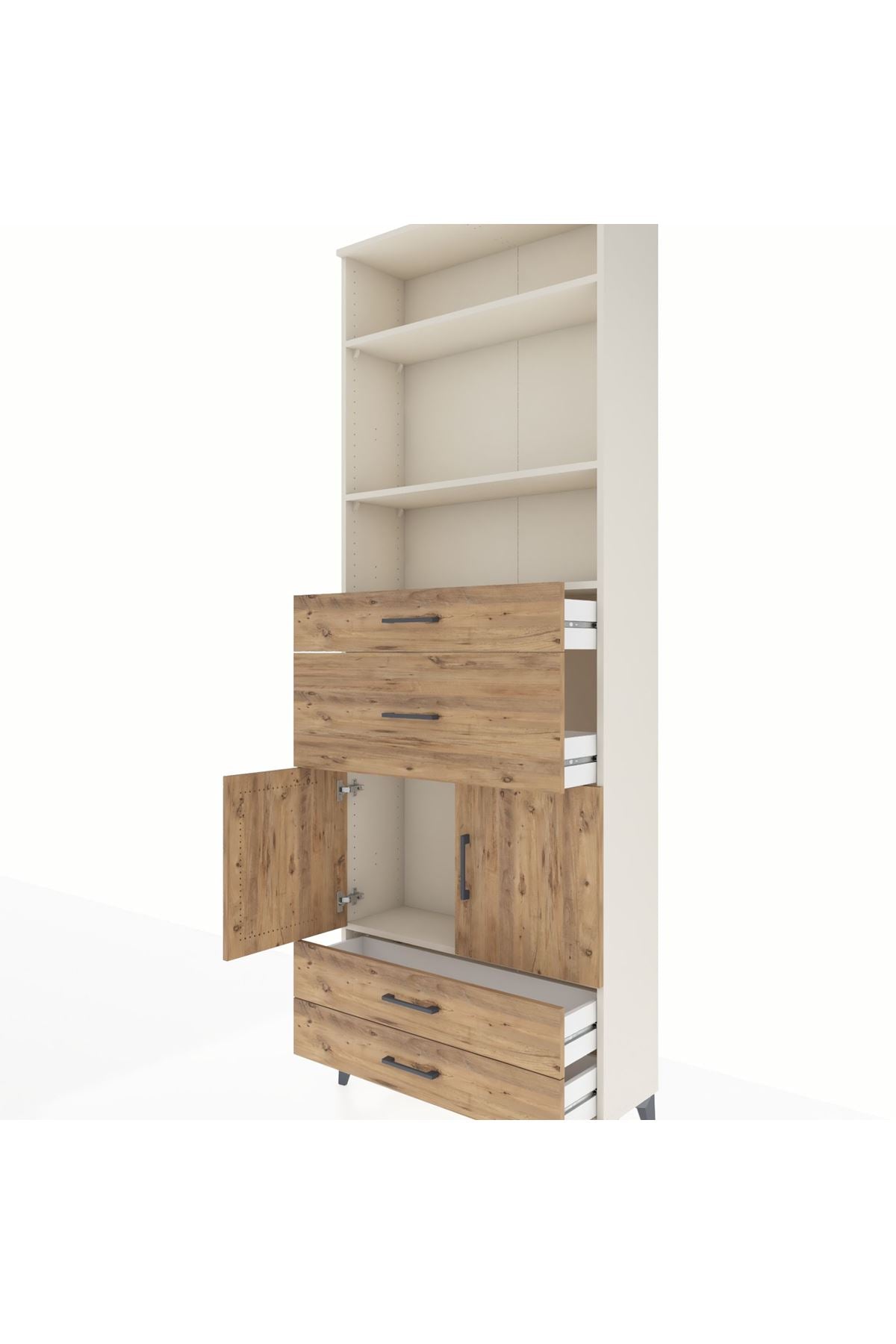 Arges Dolap 4 Raflı 4 Çekmeceli 2 Kapaklı 88x30x243 Aytaşı-Çam