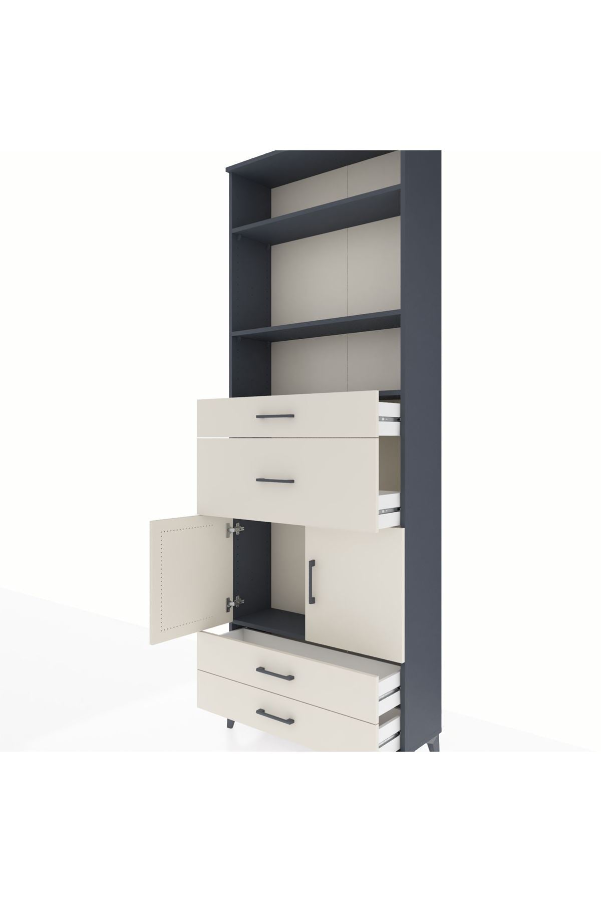 Arges Dolap 4 Raflı 4 Çekmeceli 2 Kapaklı 88x30x243 Antrasit-Aytaşı