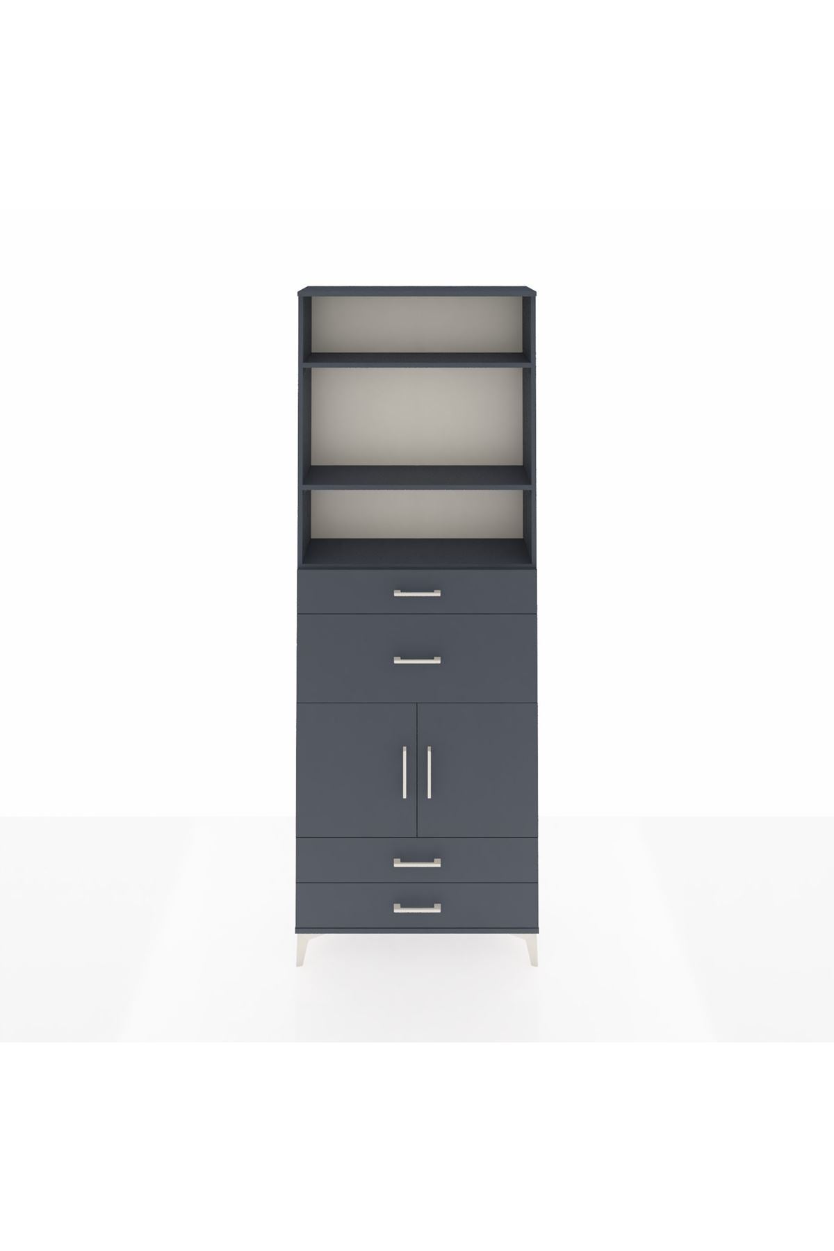 Arges Dolap 4 Raflı 4 Çekmeceli 2 Kapaklı 88x30x243 Antrasit-Antrasit