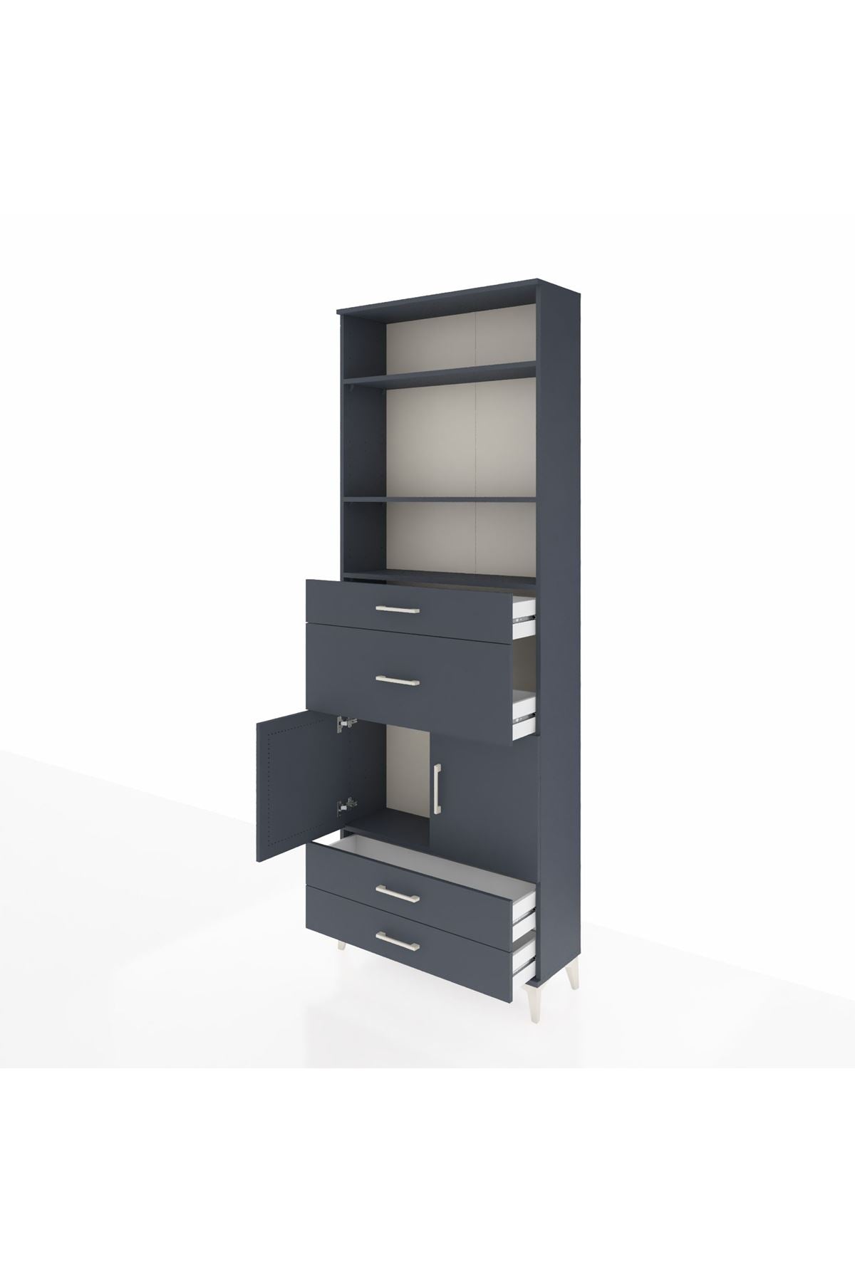 Arges Dolap 4 Raflı 4 Çekmeceli 2 Kapaklı 88x30x243 Antrasit-Antrasit