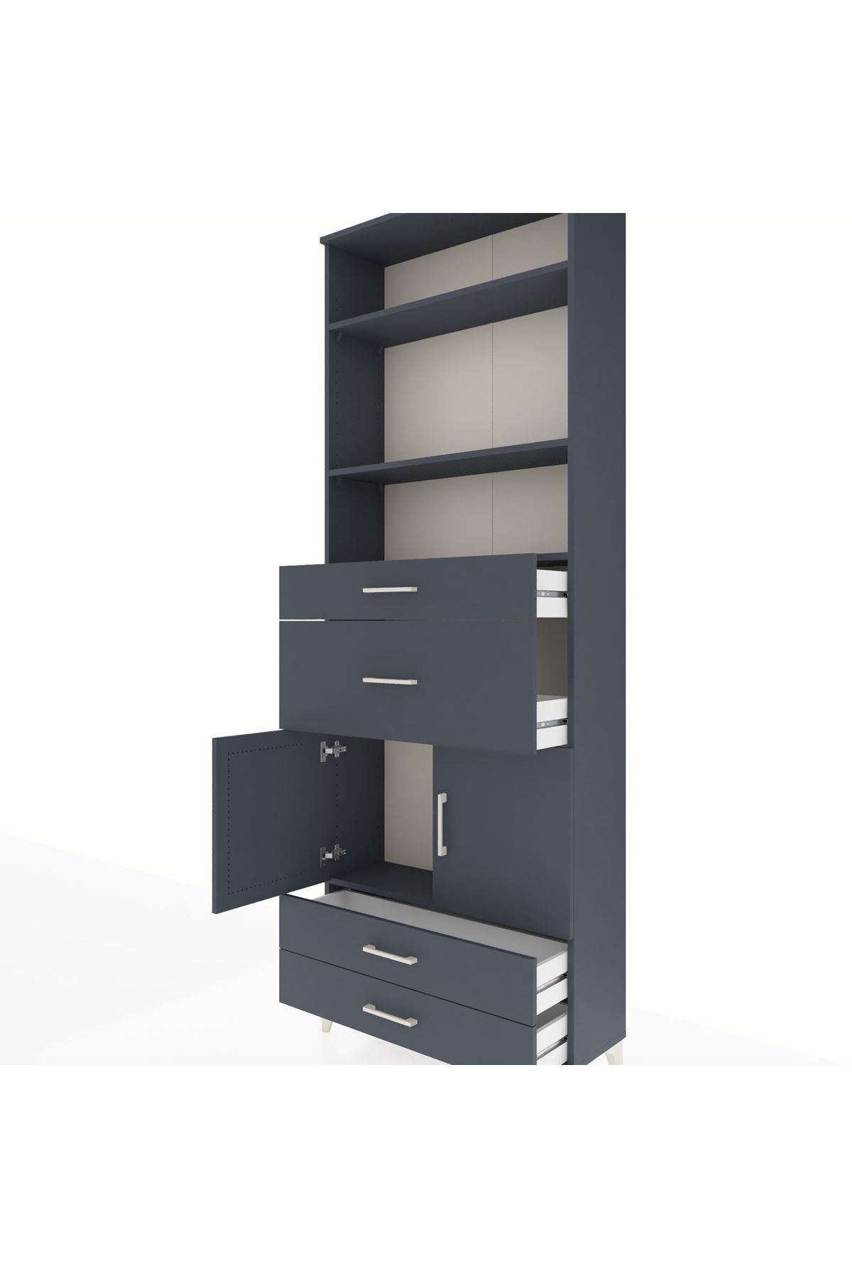 Arges Dolap 4 Raflı 4 Çekmeceli 2 Kapaklı 88x30x243 Antrasit-Antrasit