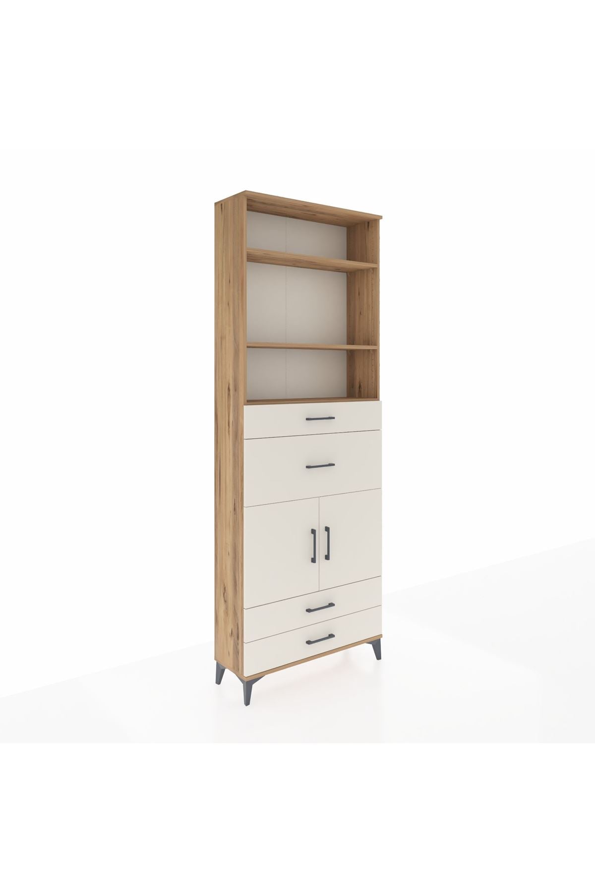 Arges Dolap 4 Raflı 4 Çekmeceli 2 Kapaklı 88x30x243 Çam-Aytaşı