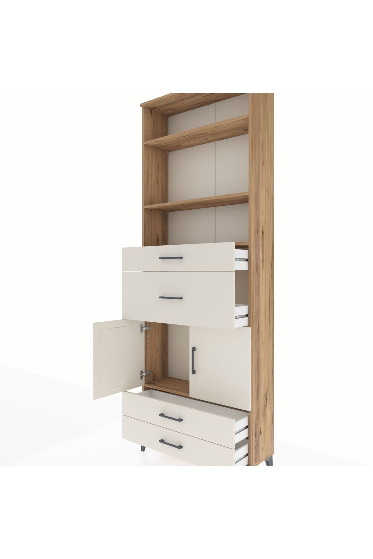 Arges Dolap 4 Raflı 4 Çekmeceli 2 Kapaklı 88x30x243 Çam-Aytaşı