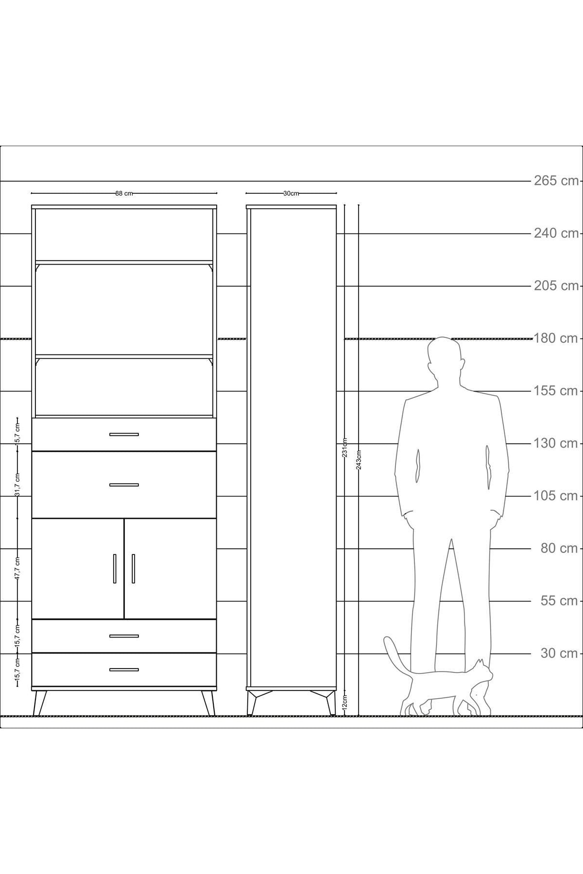 Arges Dolap 4 Raflı 4 Çekmeceli 2 Kapaklı 88x30x243 Çam-Aytaşı