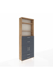 Arges Dolap 4 Raflı 4 Çekmeceli 2 Kapaklı 88x30x243 Çam-Antrasit