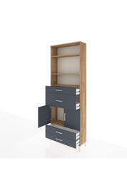 Arges Dolap 4 Raflı 4 Çekmeceli 2 Kapaklı 88x30x243 Çam-Antrasit