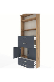 Arges Dolap 4 Raflı 4 Çekmeceli 2 Kapaklı 88x30x243 Çam-Antrasit