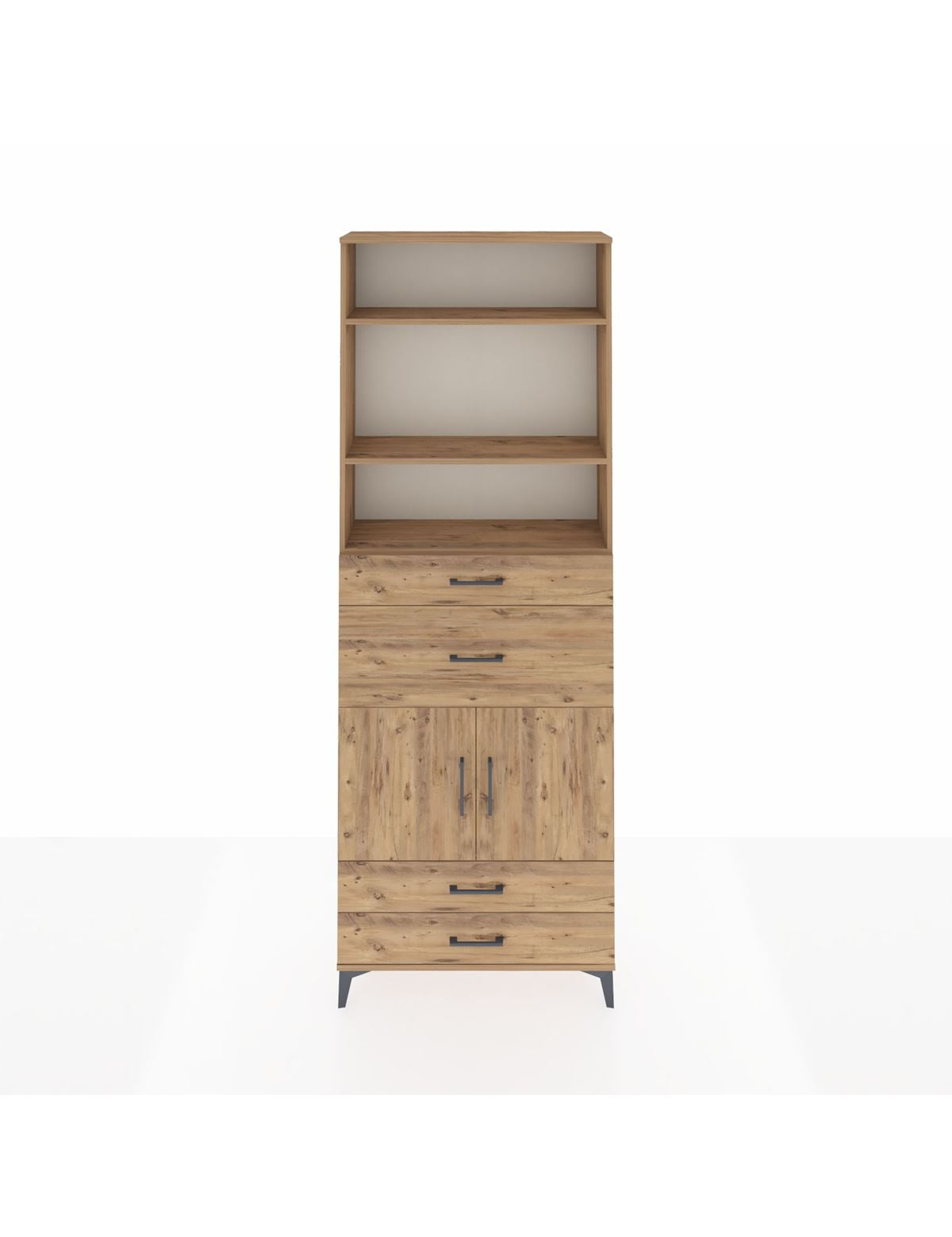 Arges Dolap 4 Raflı 4 Çekmeceli 2 Kapaklı 88x30x243 Çam-Çam