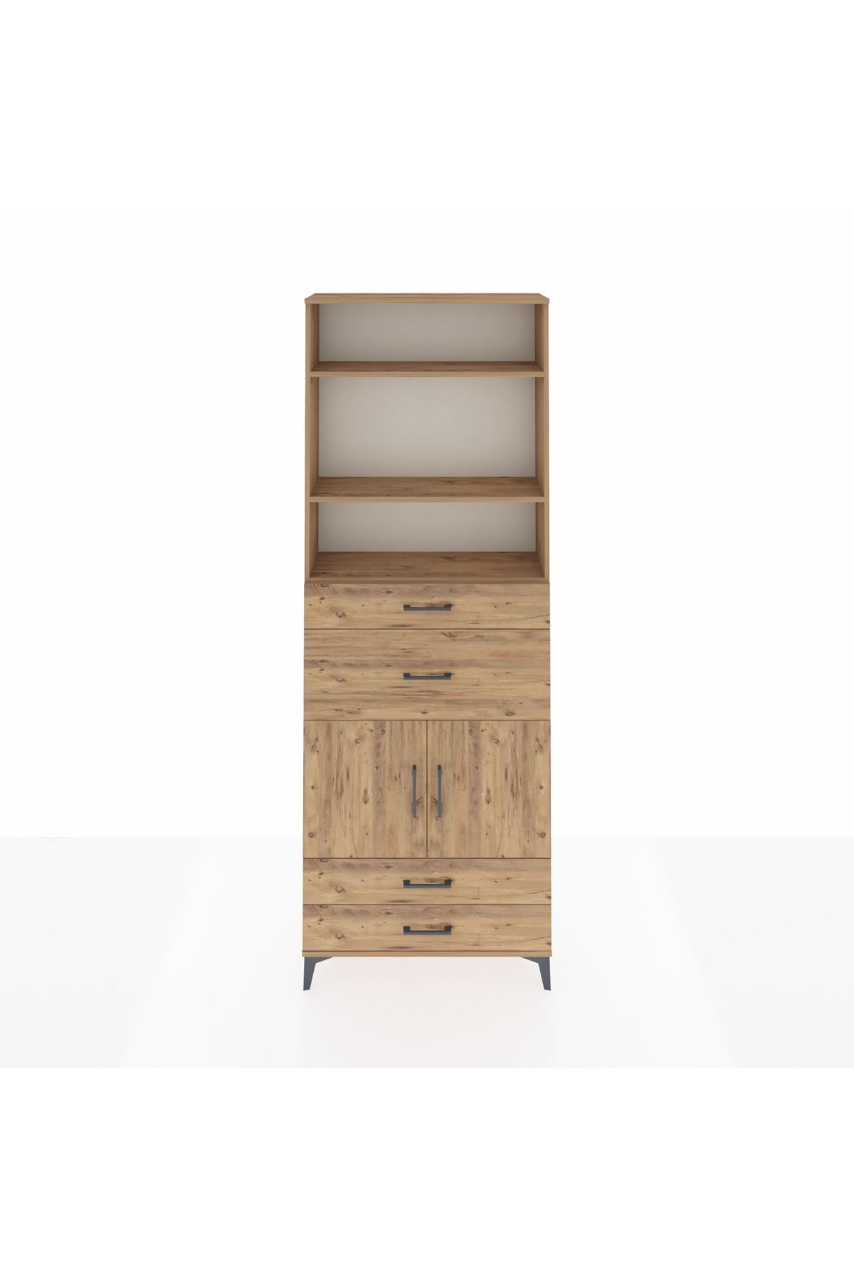 Arges Dolap 4 Raflı 4 Çekmeceli 2 Kapaklı 88x30x243 Çam-Çam