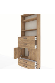 Arges Dolap 4 Raflı 4 Çekmeceli 2 Kapaklı 88x30x243 Çam-Çam