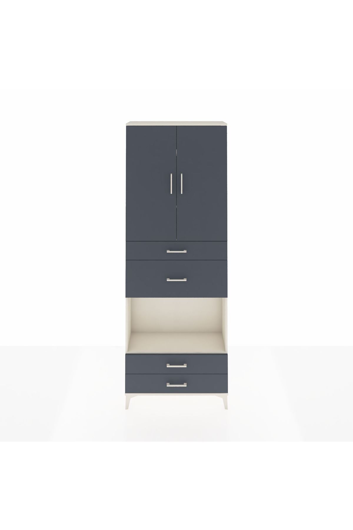 Arges Dolap 4 Raflı 4 Çekmeceli 2 Kapaklı 88x30x243 Aytaşı-Antrasit