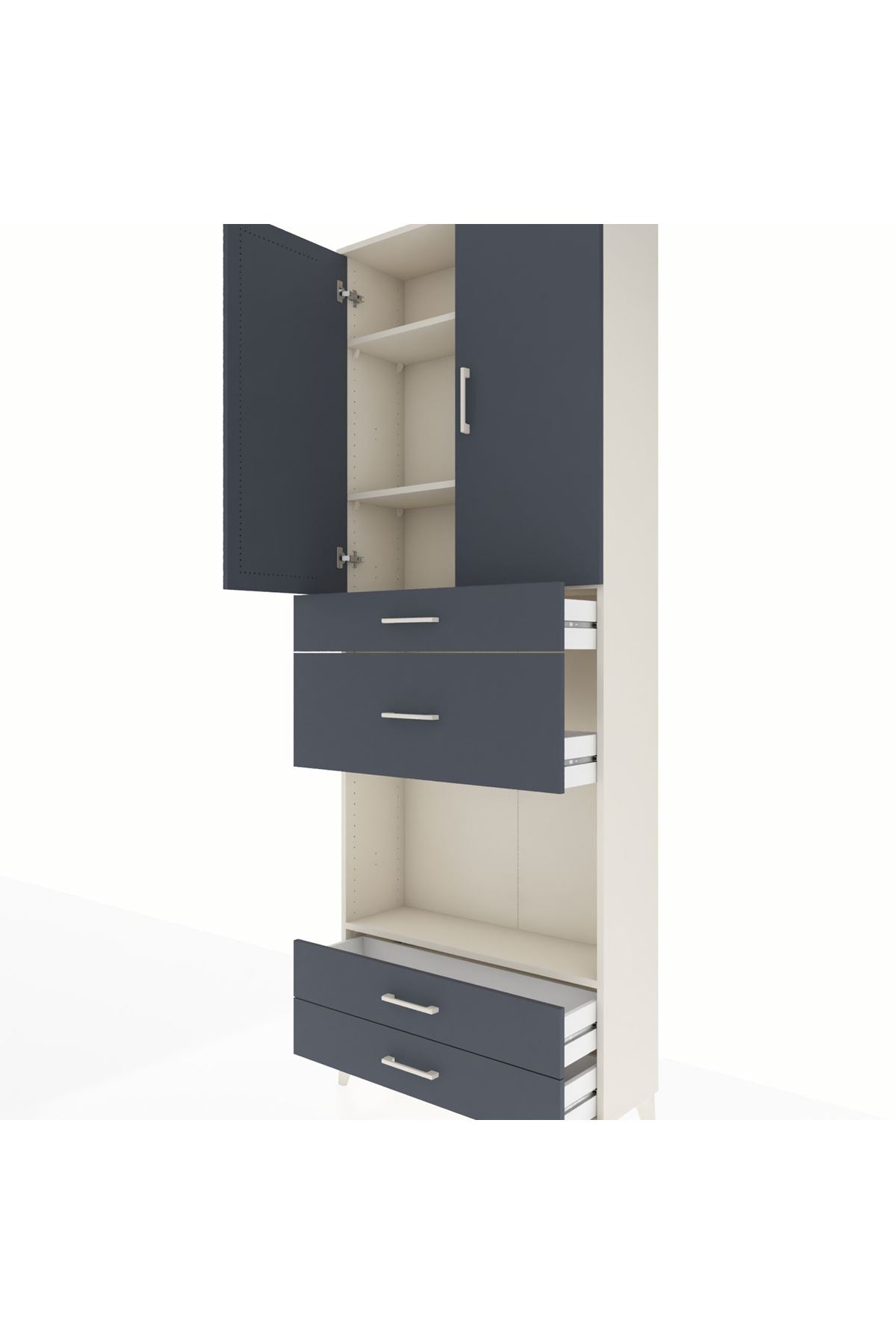 Arges Dolap 4 Raflı 4 Çekmeceli 2 Kapaklı 88x30x243 Aytaşı-Antrasit