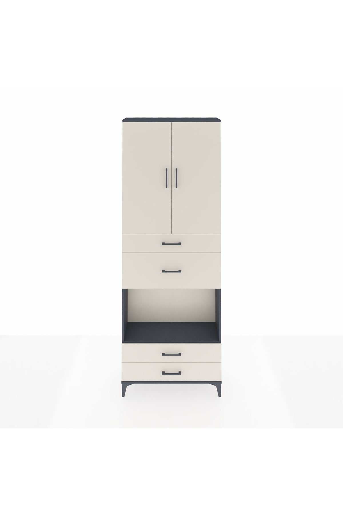 Arges Dolap 4 Raflı 4 Çekmeceli 2 Kapaklı 88x30x243 Antrasit-Aytaşı