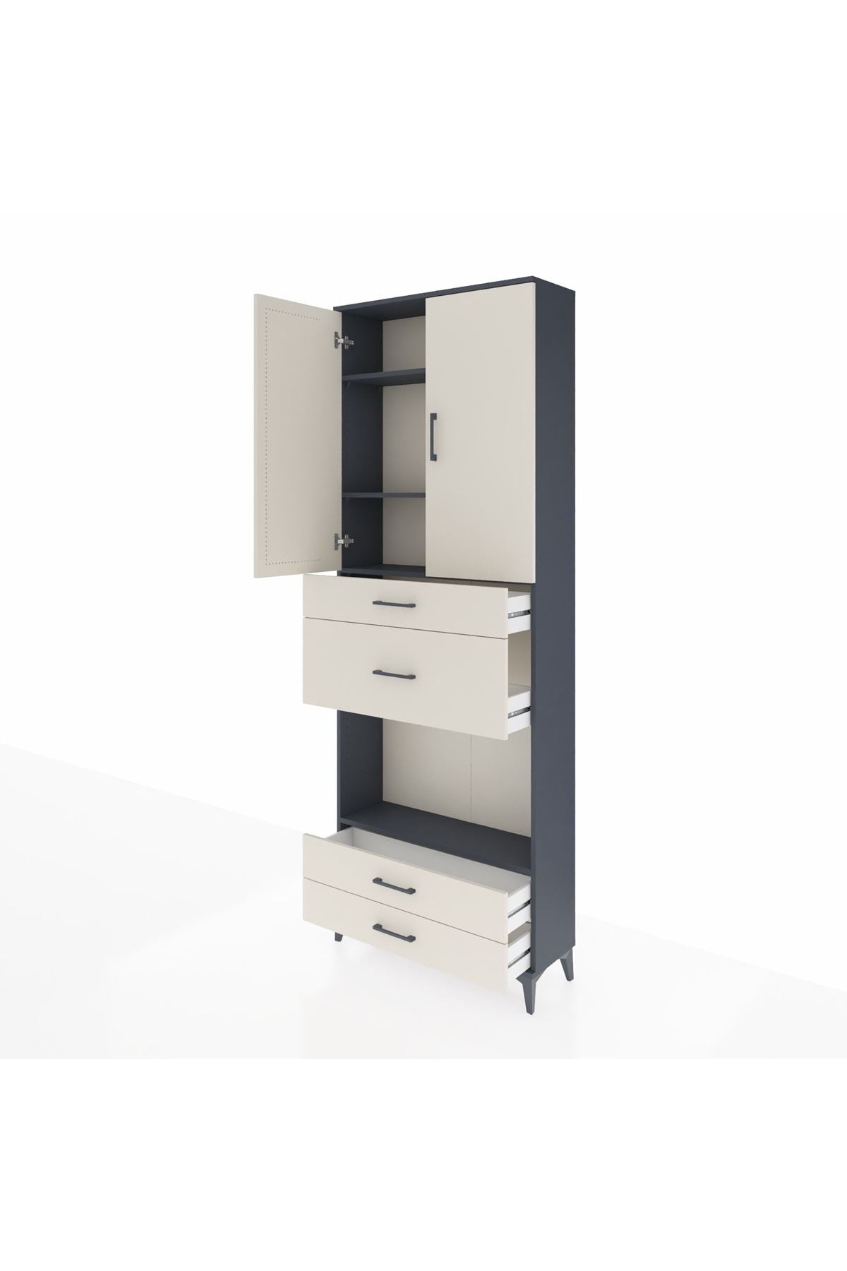 Arges Dolap 4 Raflı 4 Çekmeceli 2 Kapaklı 88x30x243 Antrasit-Aytaşı