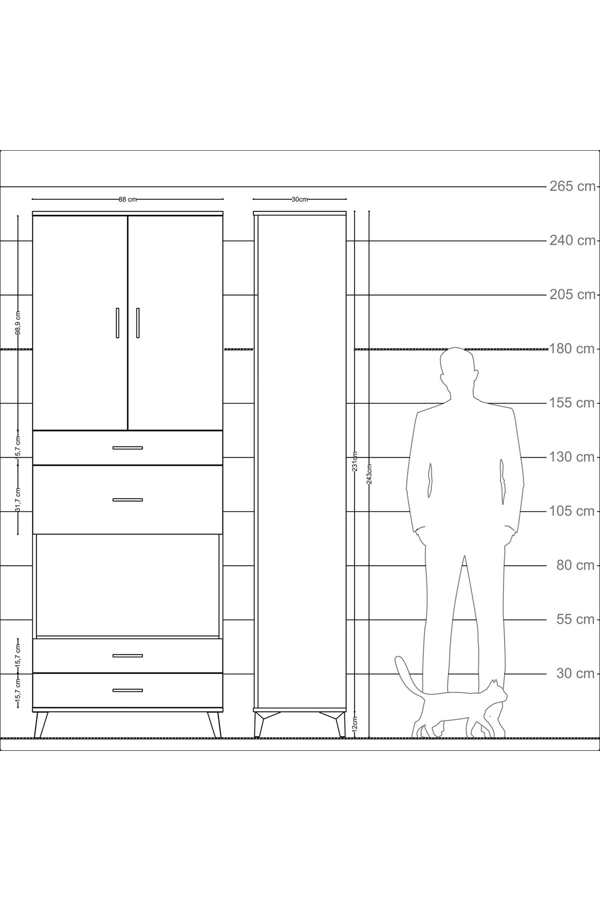 Arges Dolap 4 Raflı 4 Çekmeceli 2 Kapaklı 88x30x243 Antrasit-Aytaşı