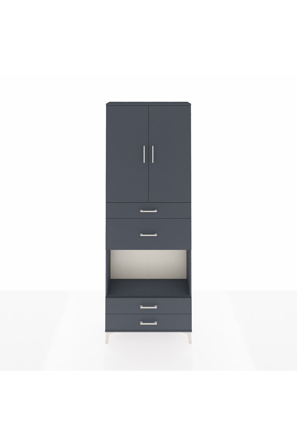 Arges Dolap 4 Raflı 4 Çekmeceli 2 Kapaklı 88x30x243 Antrasit-Antrasit