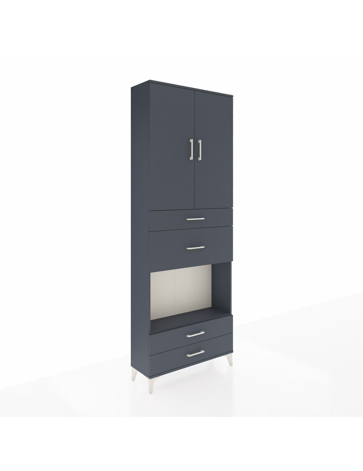 Arges Dolap 4 Raflı 4 Çekmeceli 2 Kapaklı 88x30x243 Antrasit-Antrasit