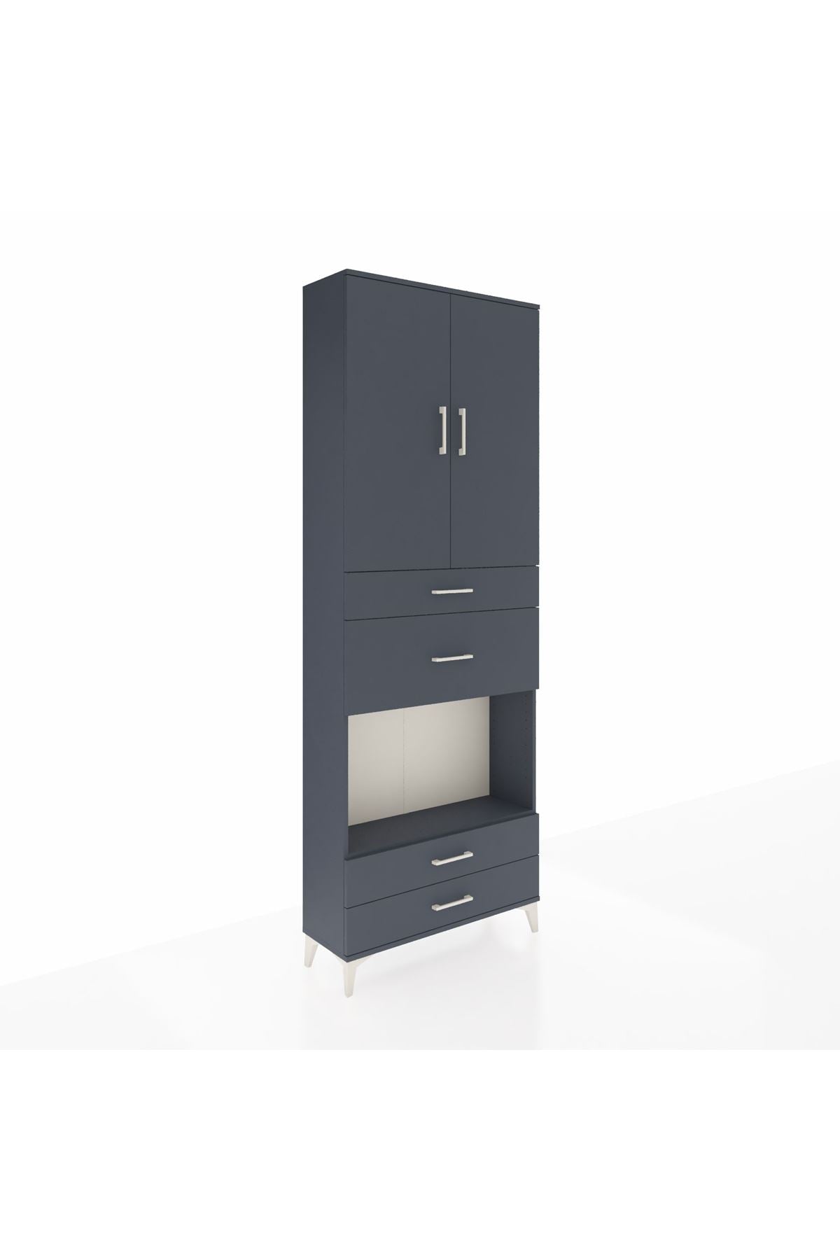 Arges Dolap 4 Raflı 4 Çekmeceli 2 Kapaklı 88x30x243 Antrasit-Antrasit