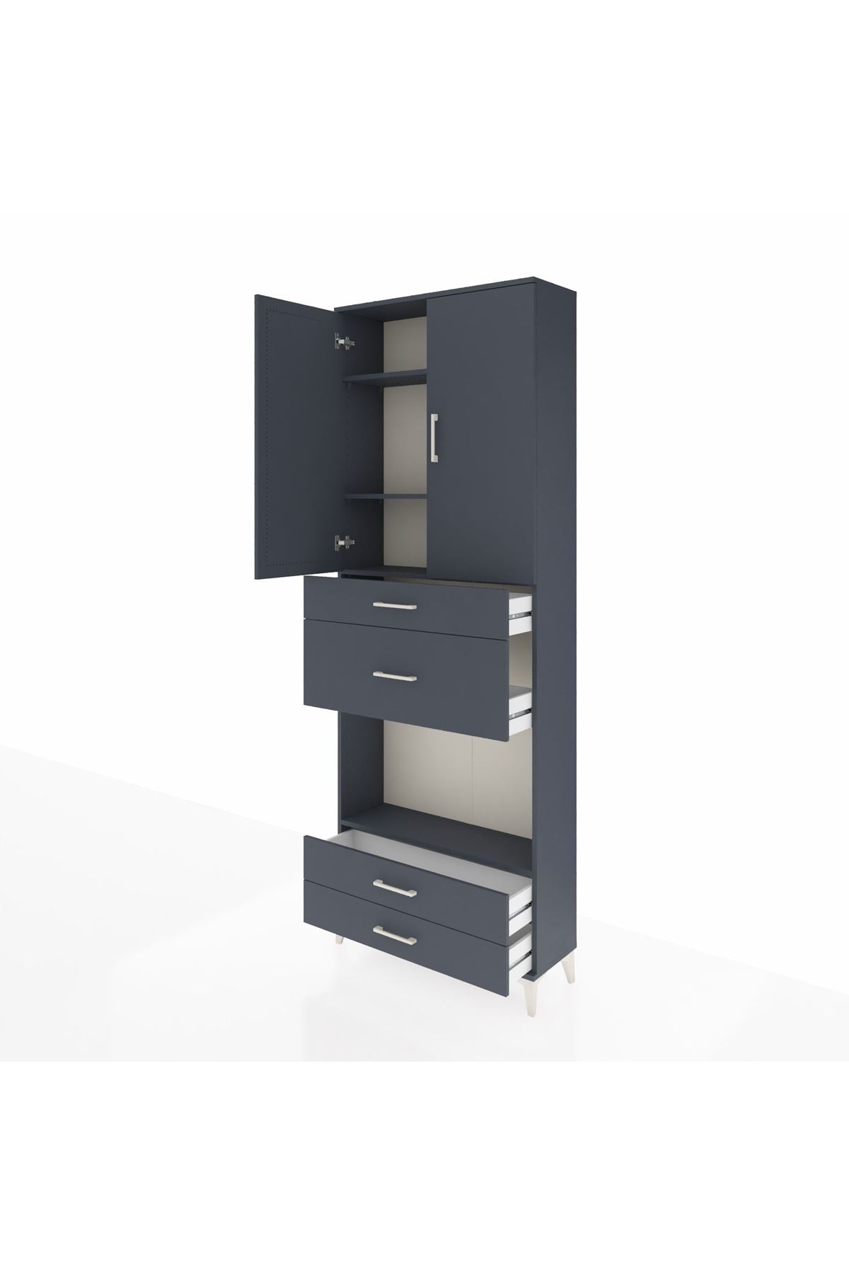 Arges Dolap 4 Raflı 4 Çekmeceli 2 Kapaklı 88x30x243 Antrasit-Antrasit