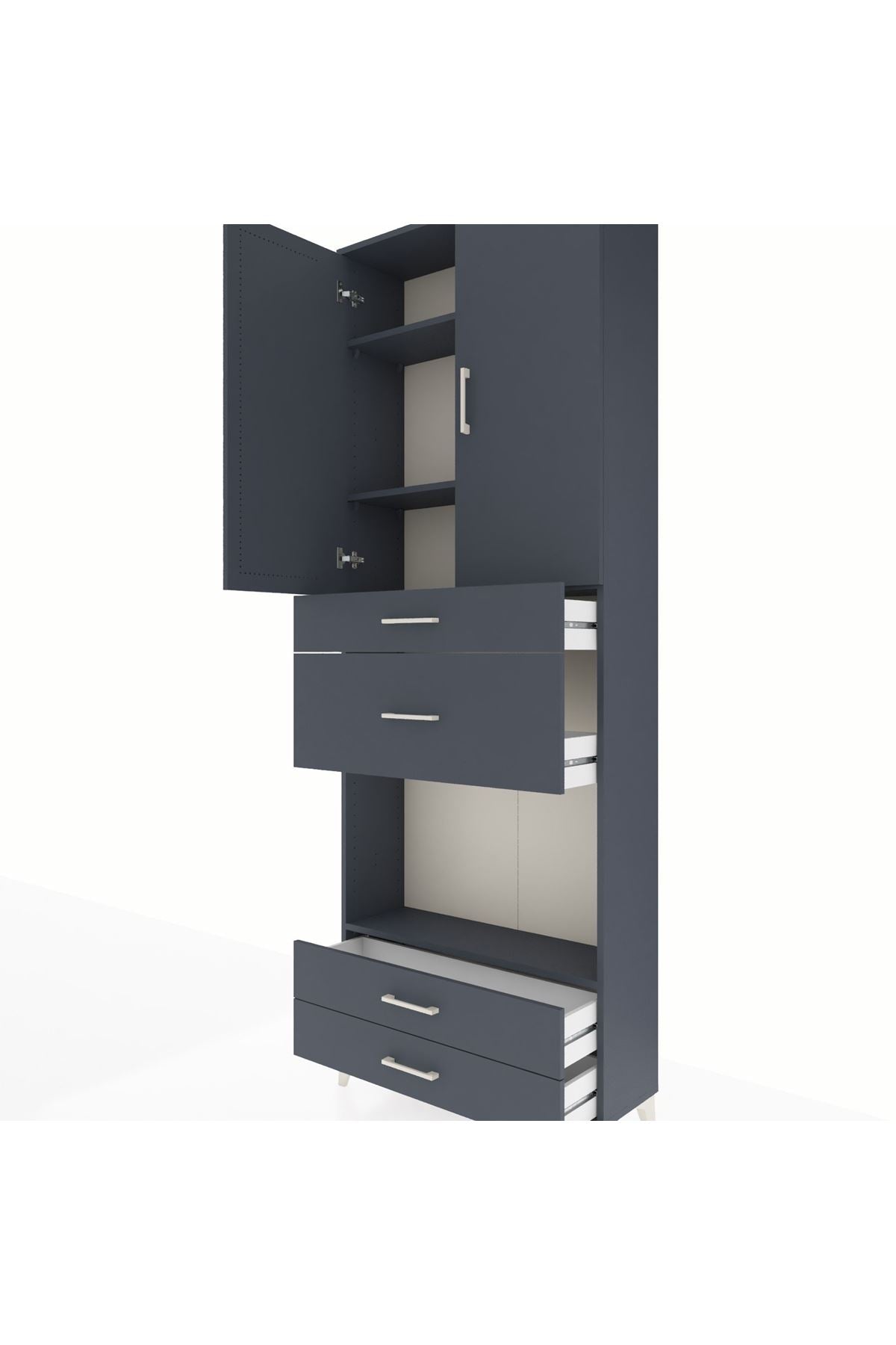 Arges Dolap 4 Raflı 4 Çekmeceli 2 Kapaklı 88x30x243 Antrasit-Antrasit