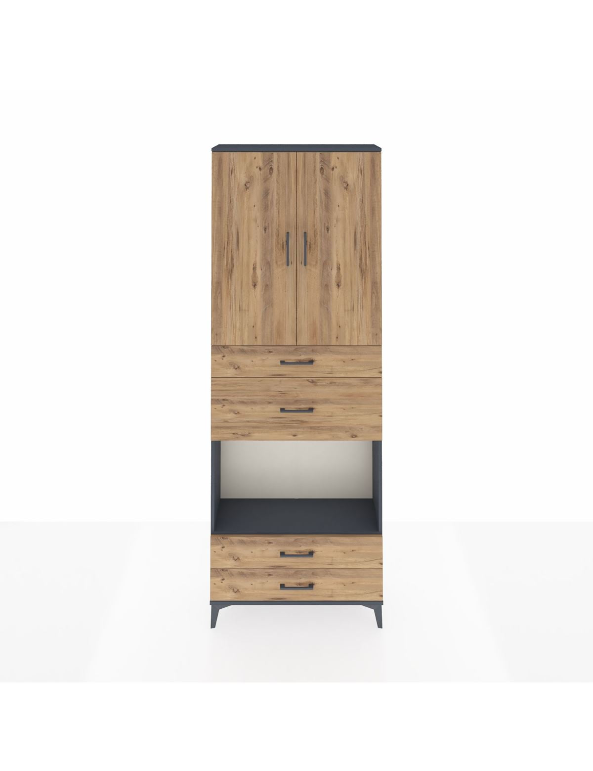 Arges Dolap 4 Raflı 4 Çekmeceli 2 Kapaklı 88x30x243 Antrasit-Çam