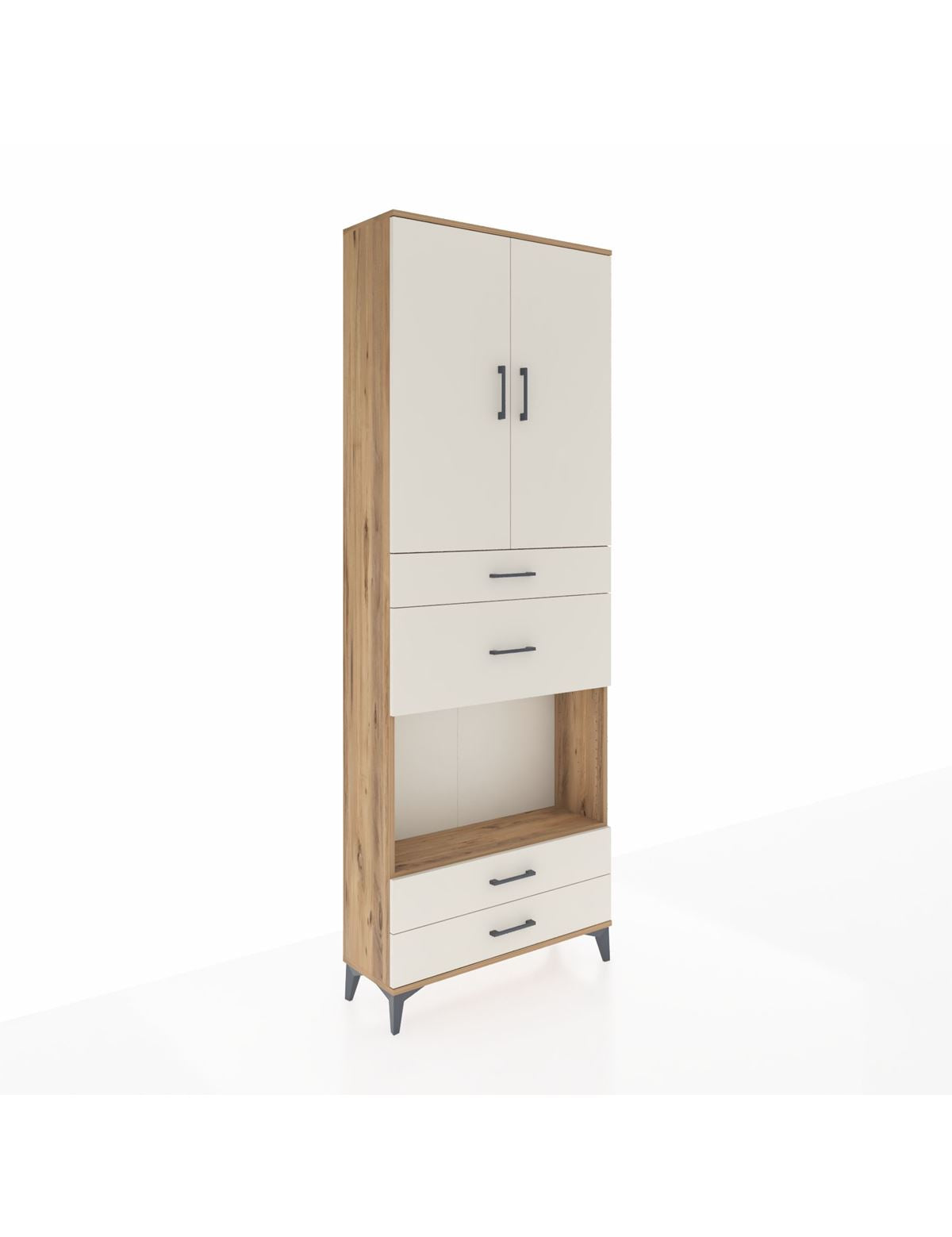 Arges Dolap 4 Raflı 4 Çekmeceli 2 Kapaklı 88x30x243 Çam-Aytaşı