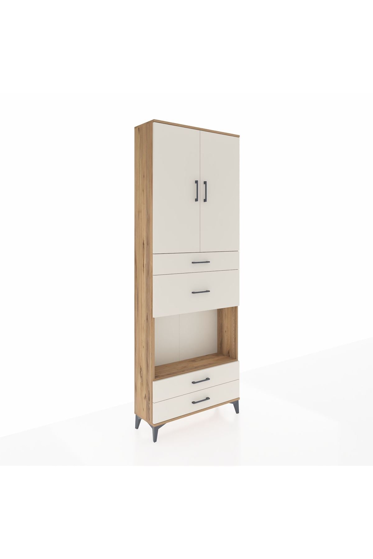 Arges Dolap 4 Raflı 4 Çekmeceli 2 Kapaklı 88x30x243 Çam-Aytaşı