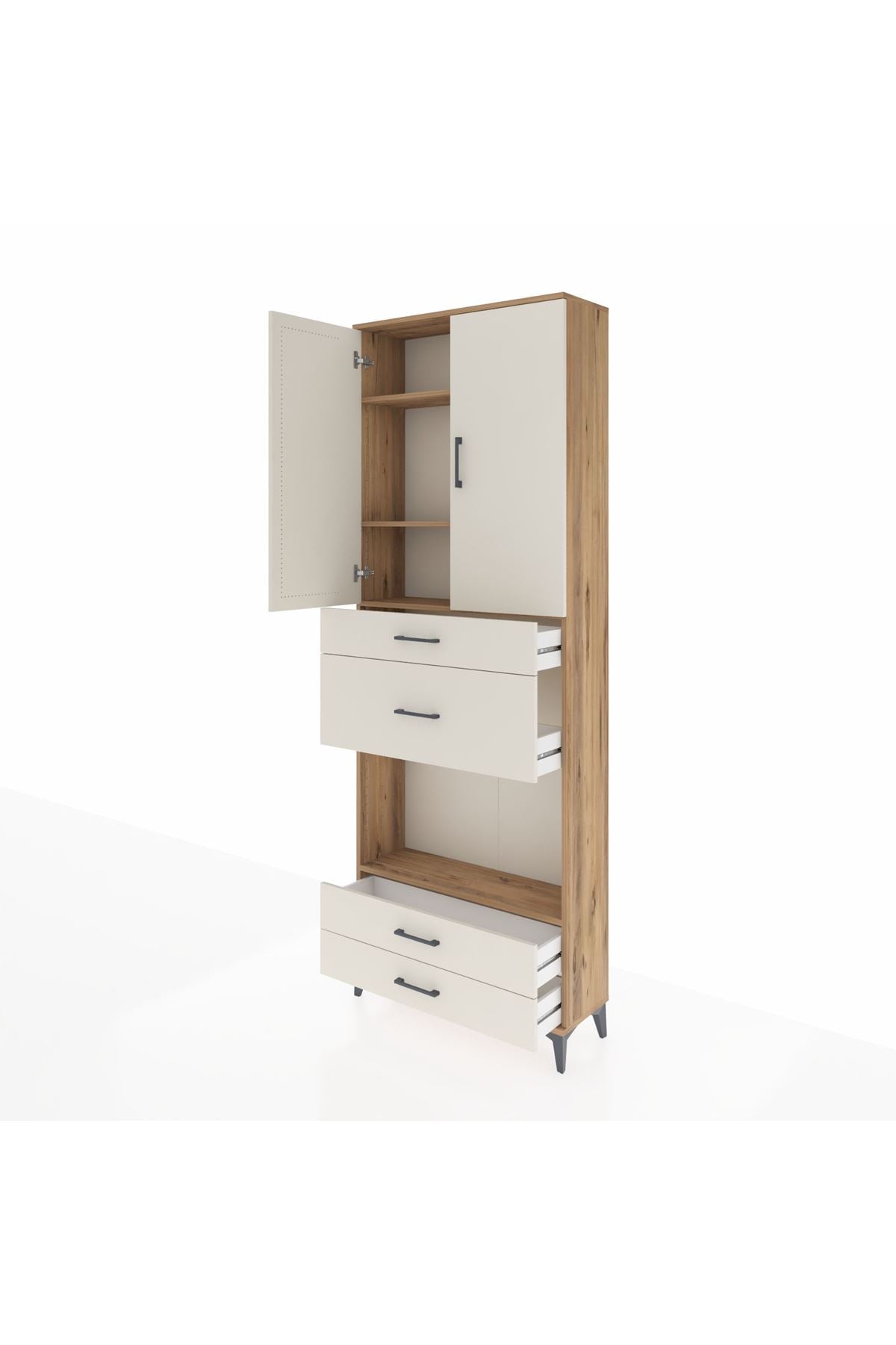 Arges Dolap 4 Raflı 4 Çekmeceli 2 Kapaklı 88x30x243 Çam-Aytaşı