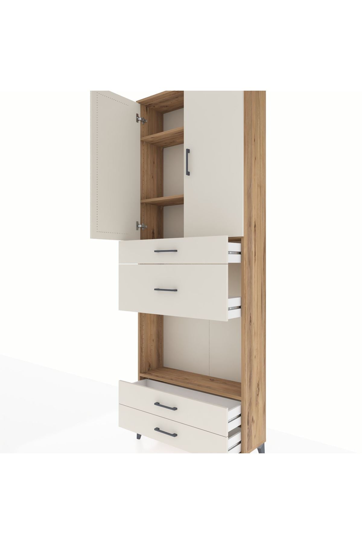 Arges Dolap 4 Raflı 4 Çekmeceli 2 Kapaklı 88x30x243 Çam-Aytaşı