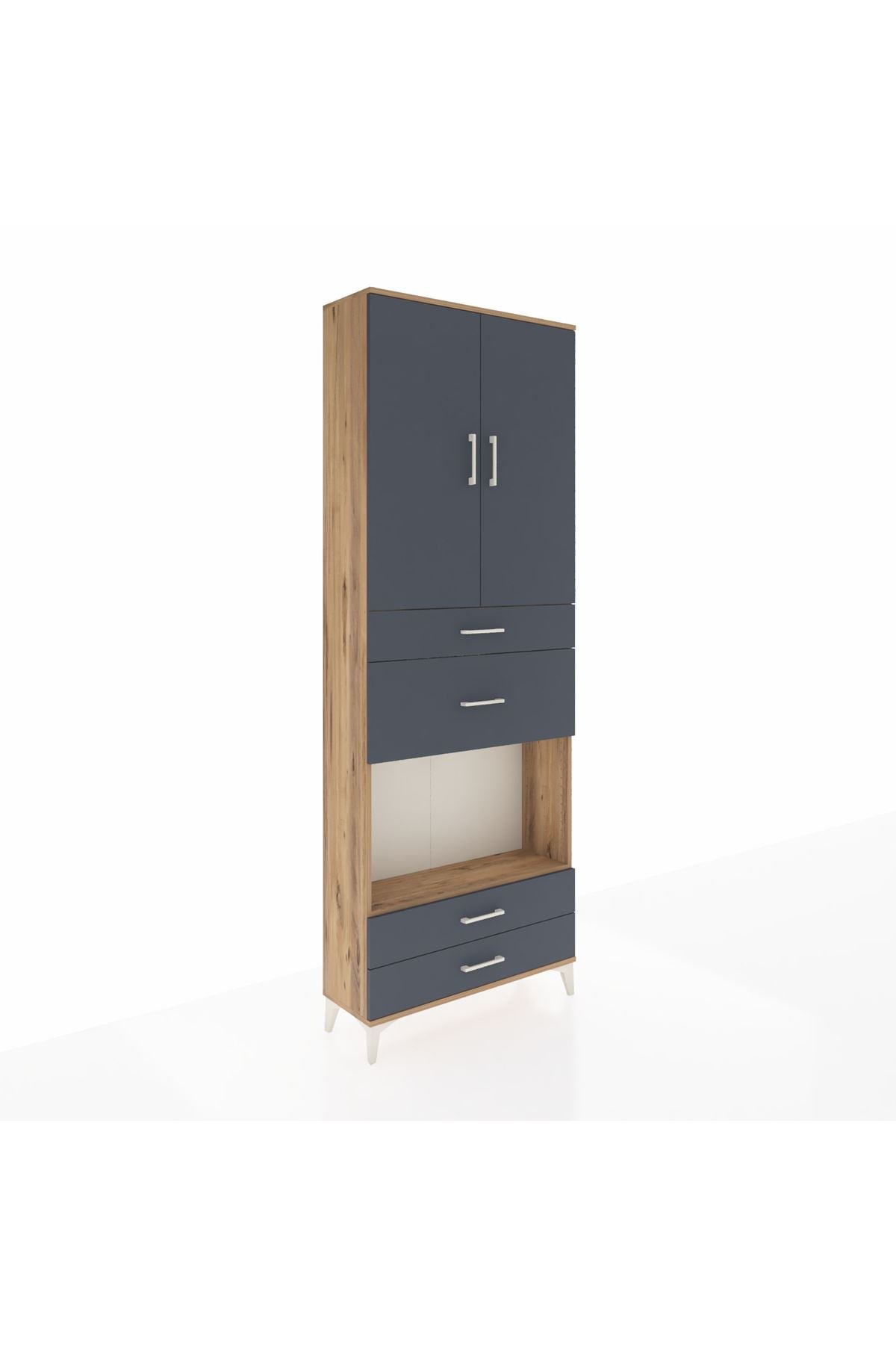 Arges Dolap 4 Raflı 4 Çekmeceli 2 Kapaklı 88x30x243 Çam-Antrasit