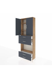 Arges Dolap 4 Raflı 4 Çekmeceli 2 Kapaklı 88x30x243 Çam-Antrasit