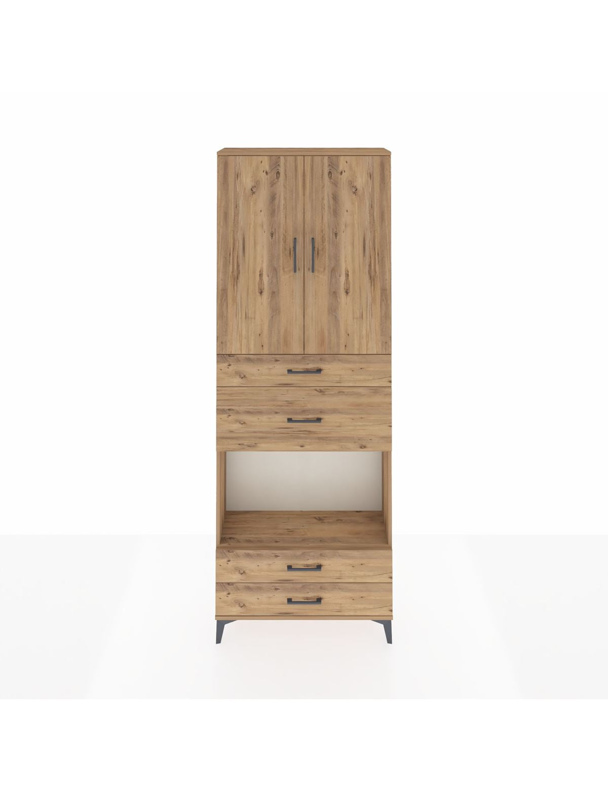 Arges Dolap 4 Raflı 4 Çekmeceli 2 Kapaklı 88x30x243 Çam-Çam