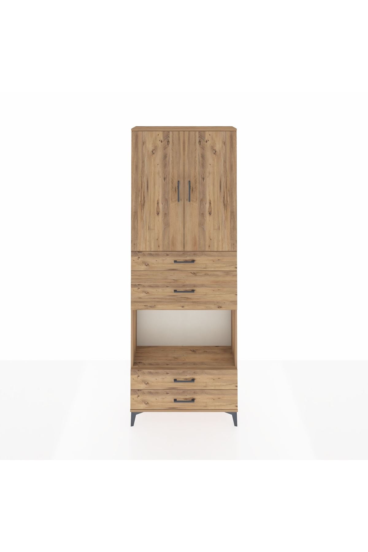 Arges Dolap 4 Raflı 4 Çekmeceli 2 Kapaklı 88x30x243 Çam-Çam