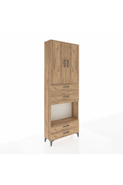 Arges Dolap 4 Raflı 4 Çekmeceli 2 Kapaklı 88x30x243 Çam-Çam