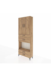 Arges Dolap 4 Raflı 4 Çekmeceli 2 Kapaklı 88x30x243 Çam-Çam