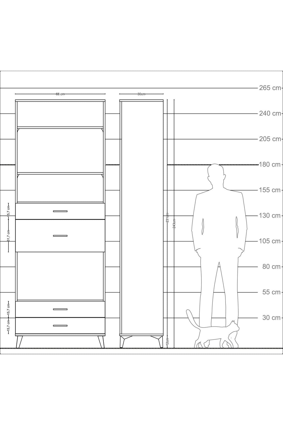 Arges Dolap 4 Raflı 4 Çekmeceli 88x30x243 Antrasit-Aytaşı