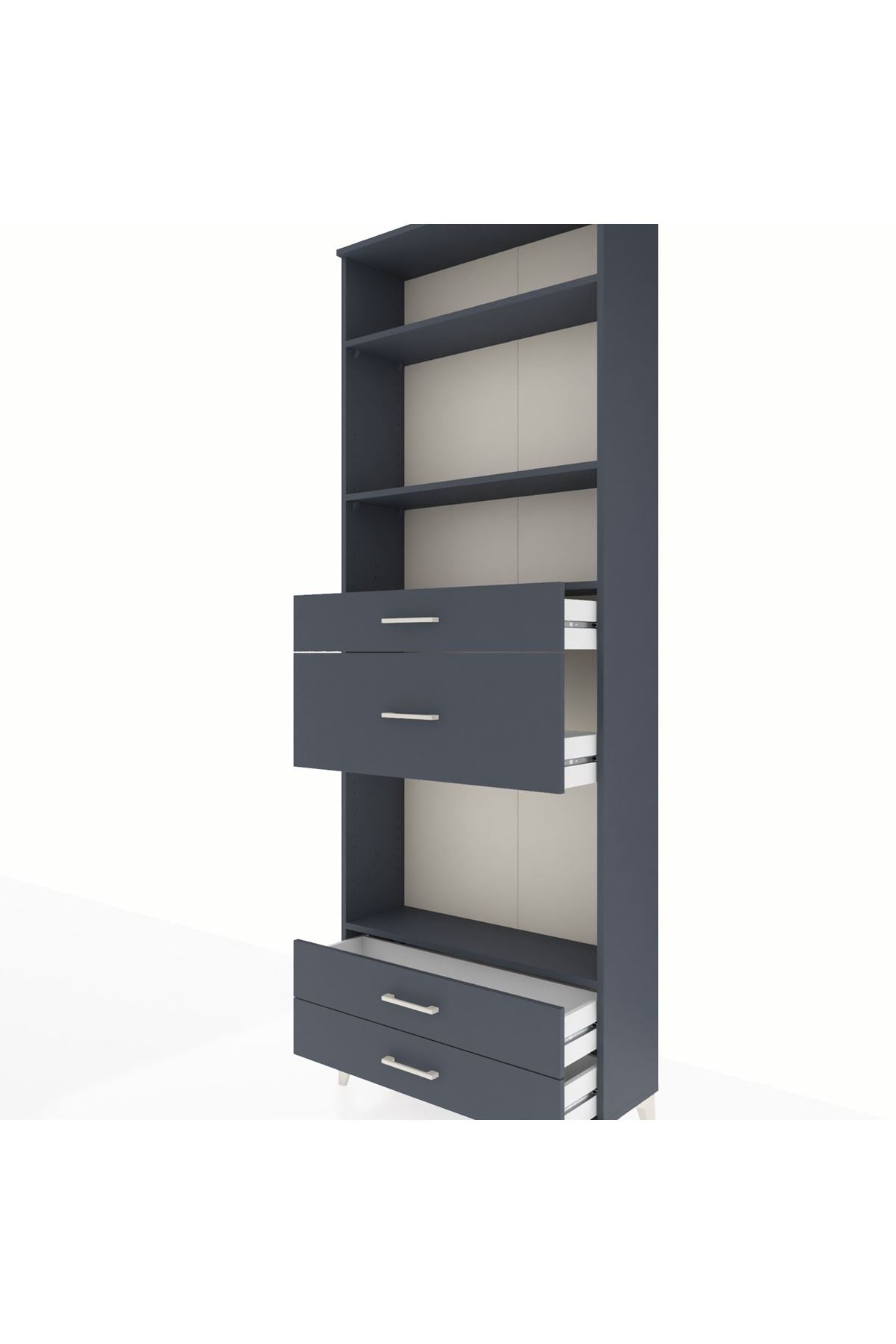 Arges Dolap 4 Raflı 4 Çekmeceli 88x30x243 Antrasit-Antrasit